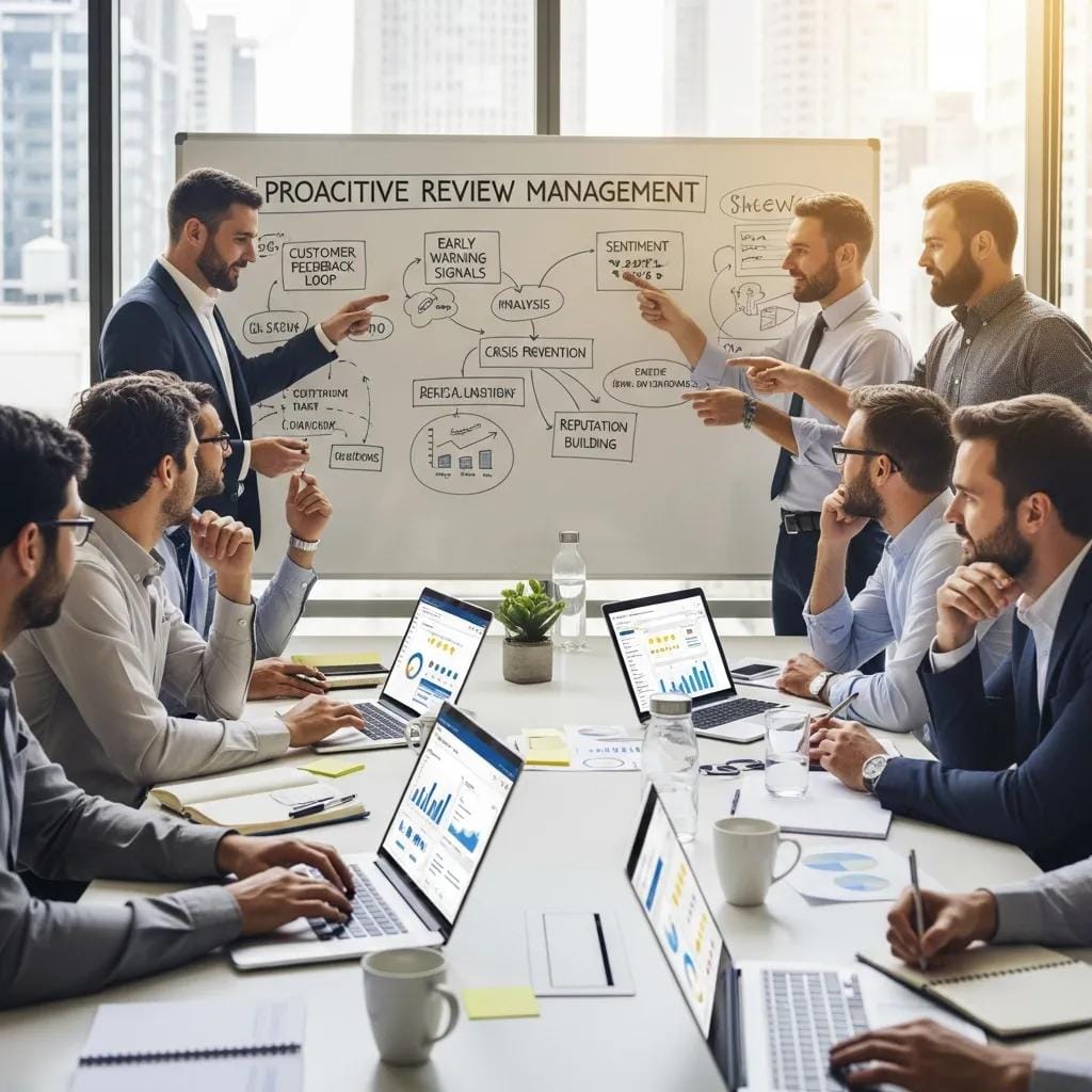 Team collaborating on a proactive review strategy