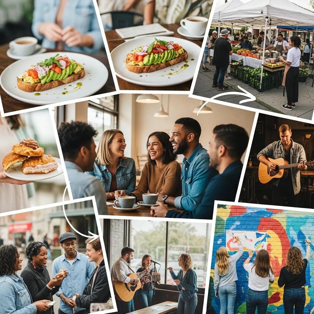 Collage of customer-generated photos showing local businesses and satisfied patrons