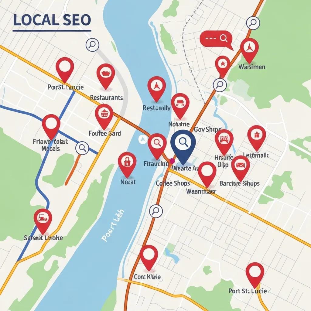 Map of Port St. Lucie showing local businesses and customer interactions &mdash; illustrating where local SEO has impact