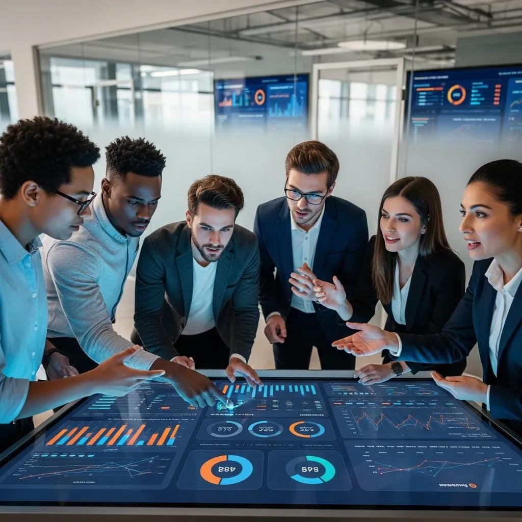 Marketing team collaborating on AI-driven paid media strategies