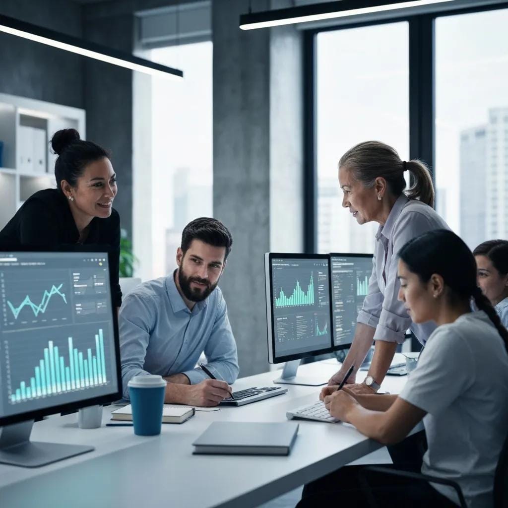 A marketing team using AI tools to analyze local SEO opportunities and refine strategy