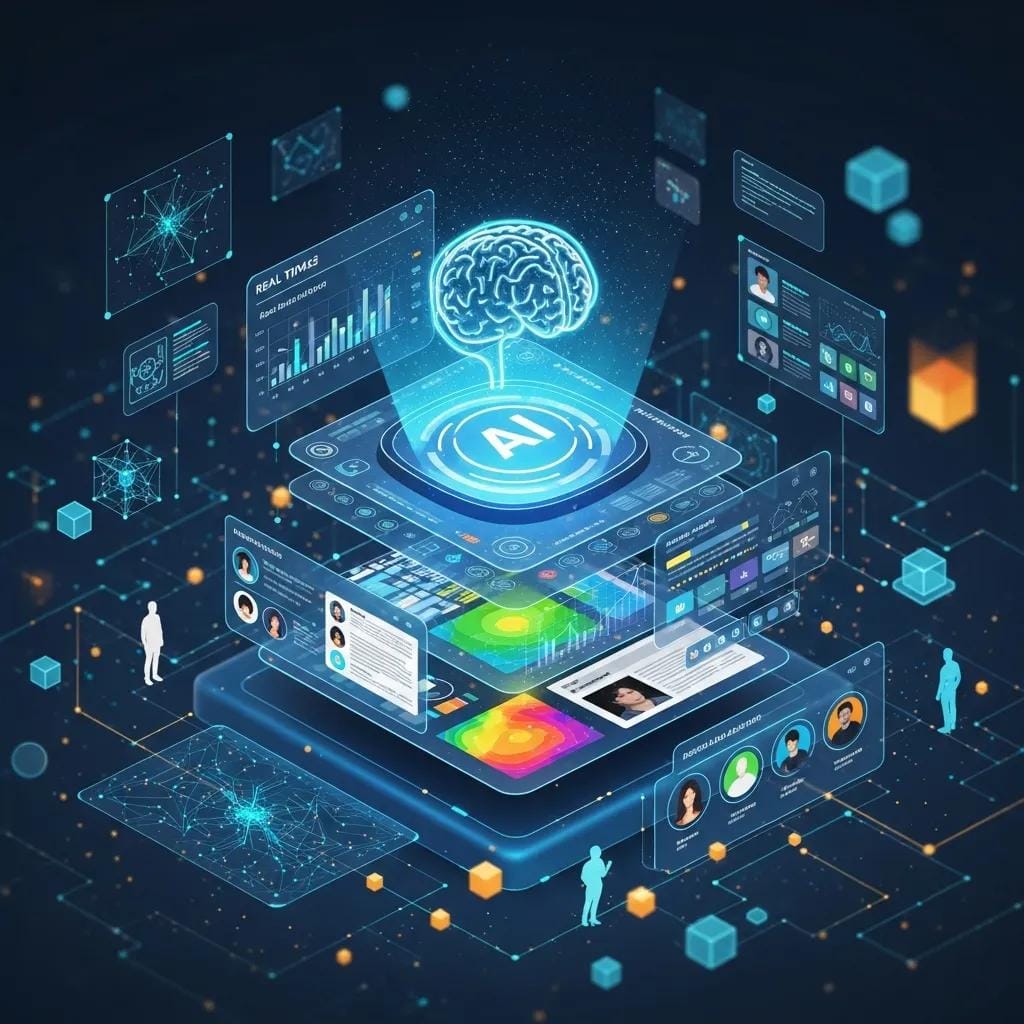 Graphic showing AI improving native ads through data-driven personalization and optimization.