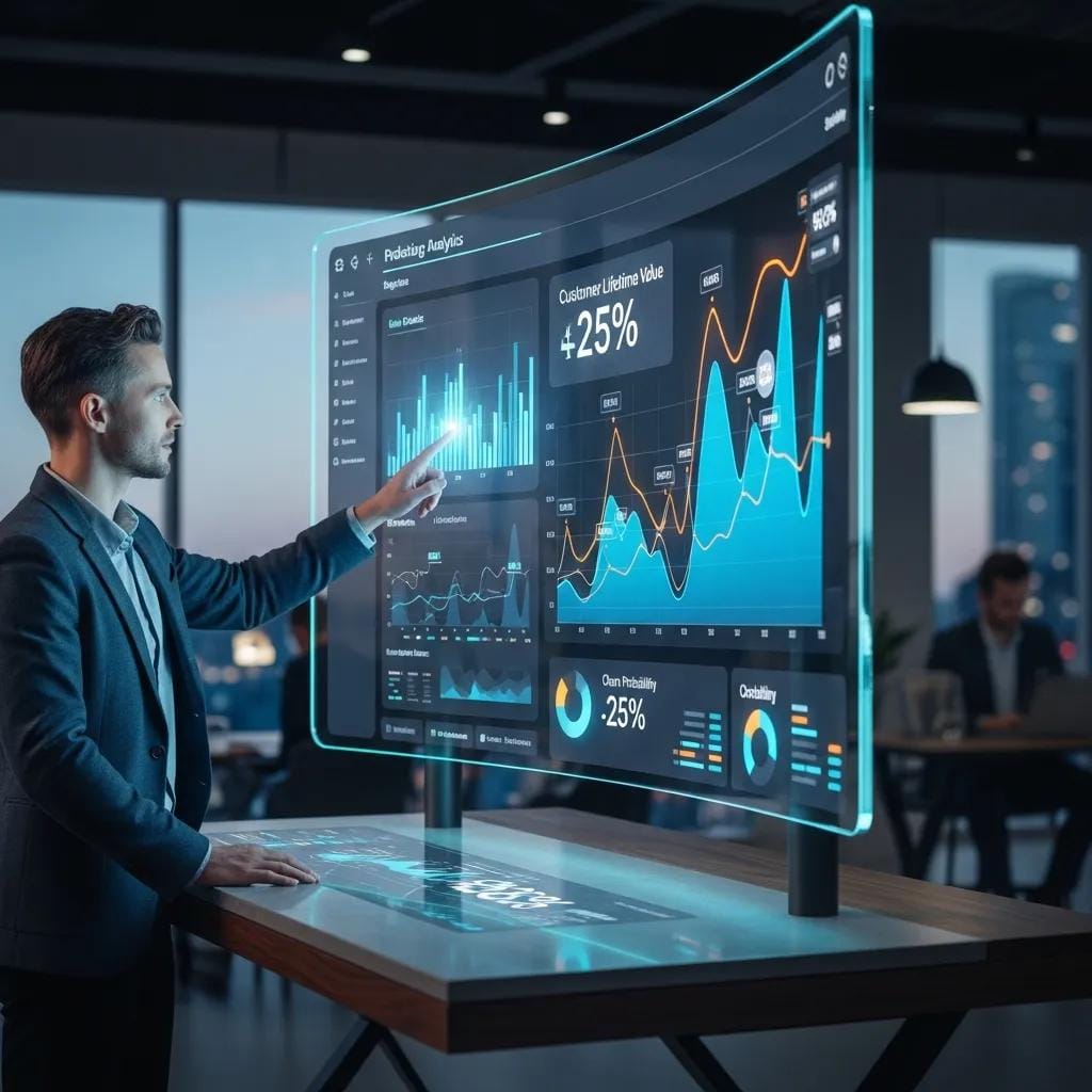 Marketing analyst reviewing predictive analytics data for campaign optimization