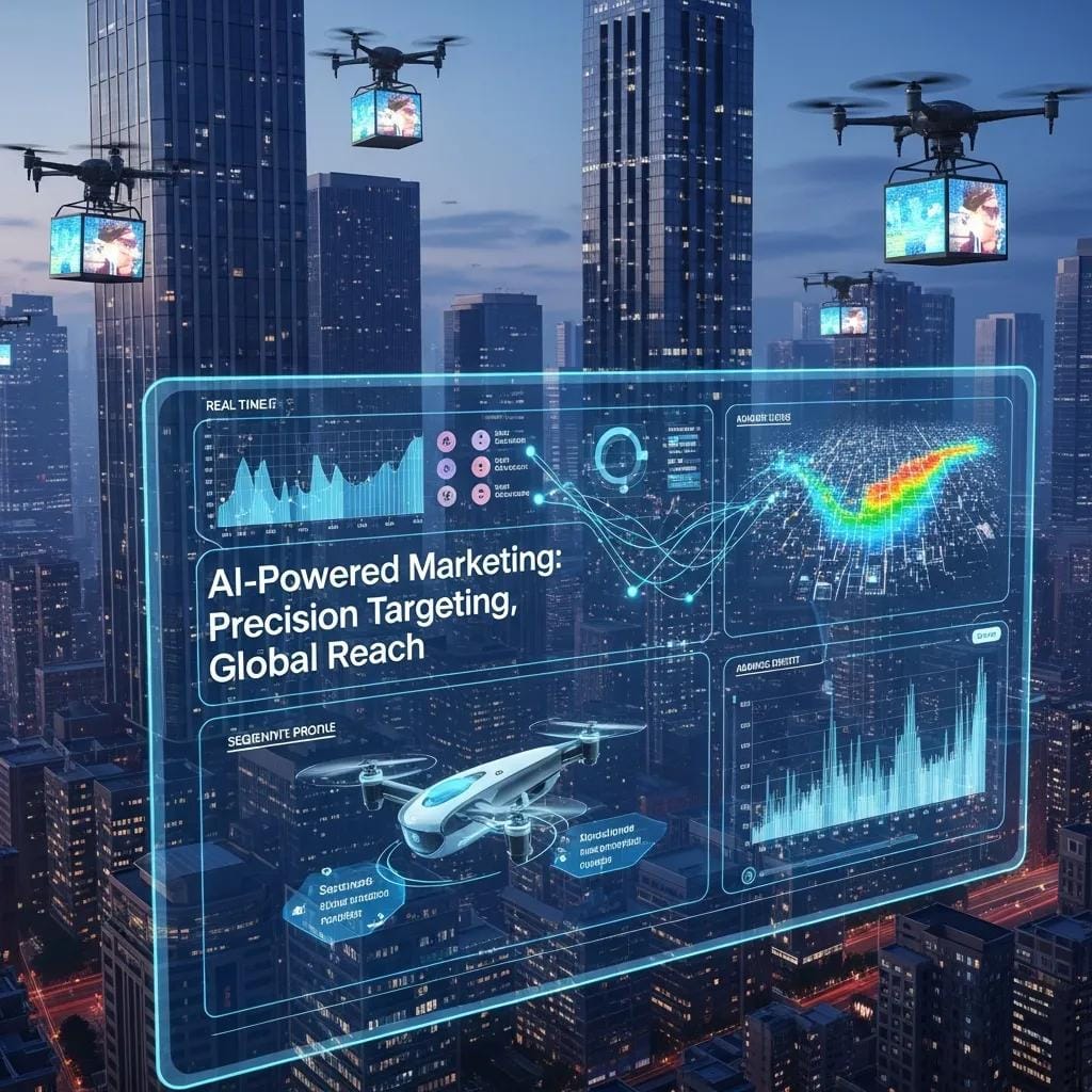 Futuristic AI technology in advertising with data analytics and audience targeting