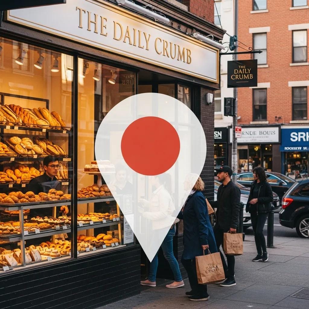 Storefront with a Google Maps pin overlay, representing improved local visibility for businesses