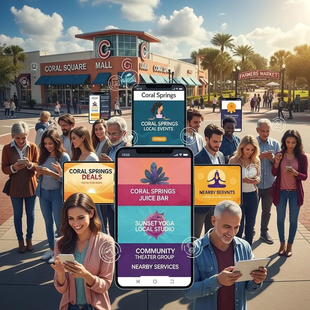 Diverse group of people engaging with PPC ads on devices, representing Coral Springs demographics